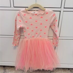 Charming Pink Heart Kids Dress with Tulle Skirt